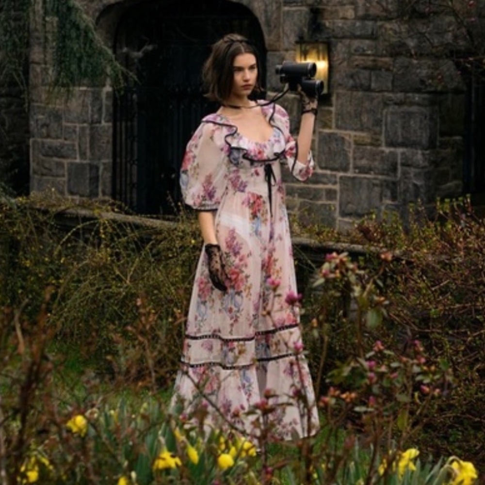 For Love And Lemons Floral Severine Maxi Dress - Pink and Cream - Picture 3 of 4